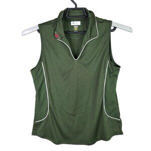 Womens Greg Norman ML75 Green Sleeveless Golf Polo Shirt Embroidered Rose Size L